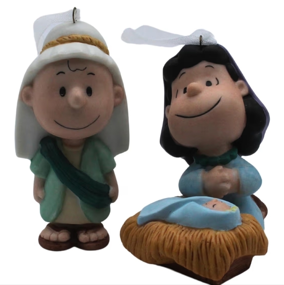 Vintage Peanuts Pageant Porcelain Set of 2 HALLMARK KEEPSAKE Ornament